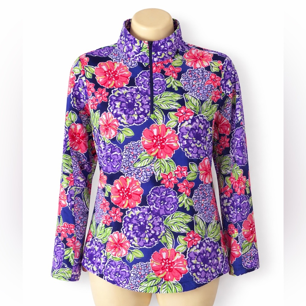 IBKUL Larisa Floral UPF 50+ Golf Top Mock Neck Long Sleeve Small